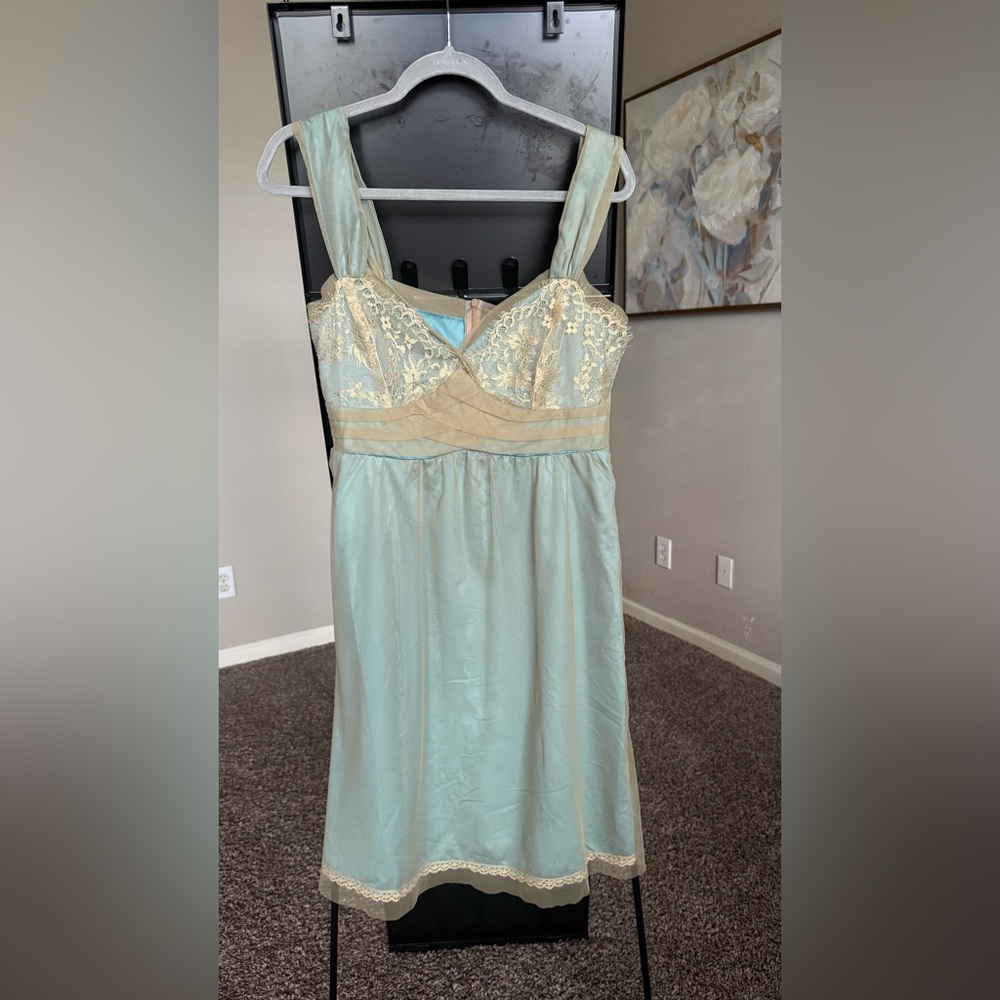 NWT Anthropologie Mint Slip with Cream Lace Accents